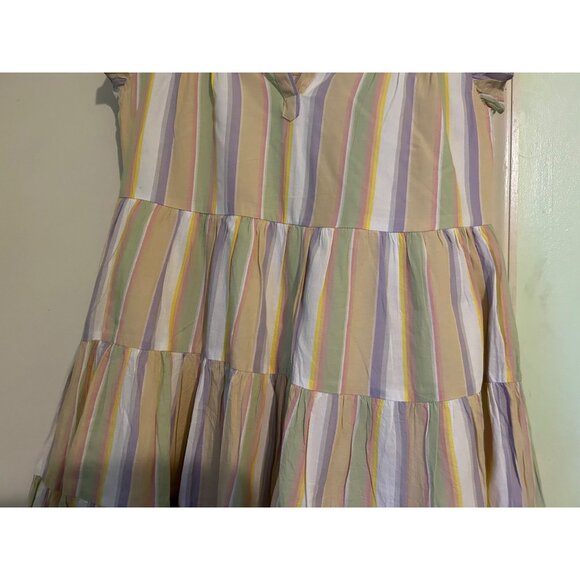 Roller Rabbit Dress Sz Small Flutter Sleeve Lavender Butter Yellow Tiered Ruffle - Picture 9 of 14